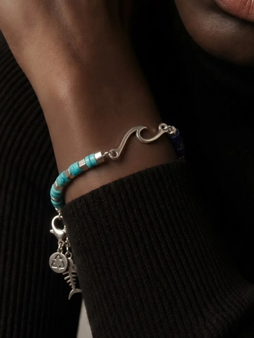 Men Wave Charm Bracelet with Turquoise and Lapis Sto Es